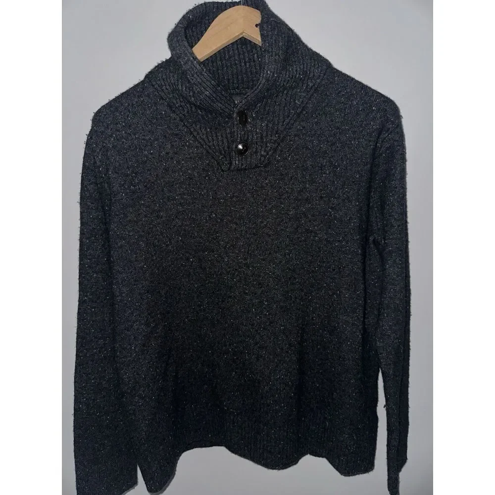 J. Crew‎ Sweater XL Rugged Merino Wool Two-button Shawl Collar Pullover Speckled
